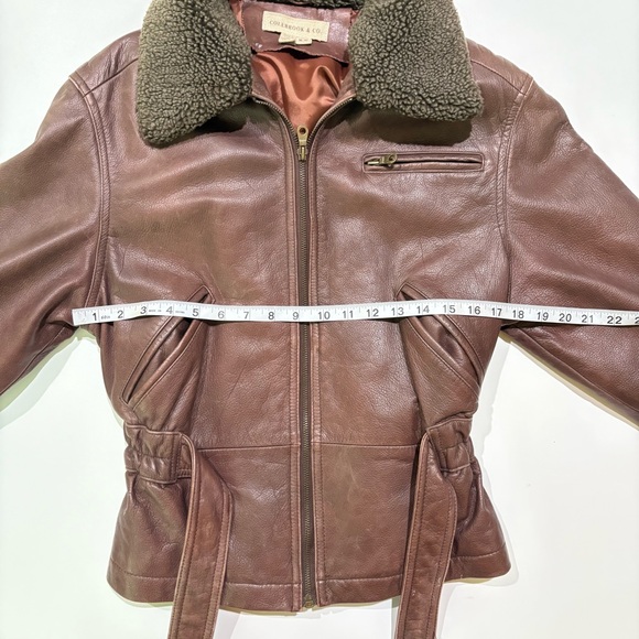 Colebrook & Co Vintage Women's Brown Leather Bomber Jacket Shearling Collar - Picture 8 of 14
